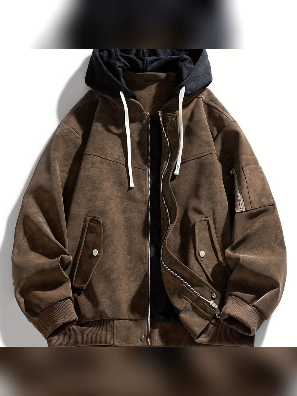 men's oversized hooded utility jacket in coffee