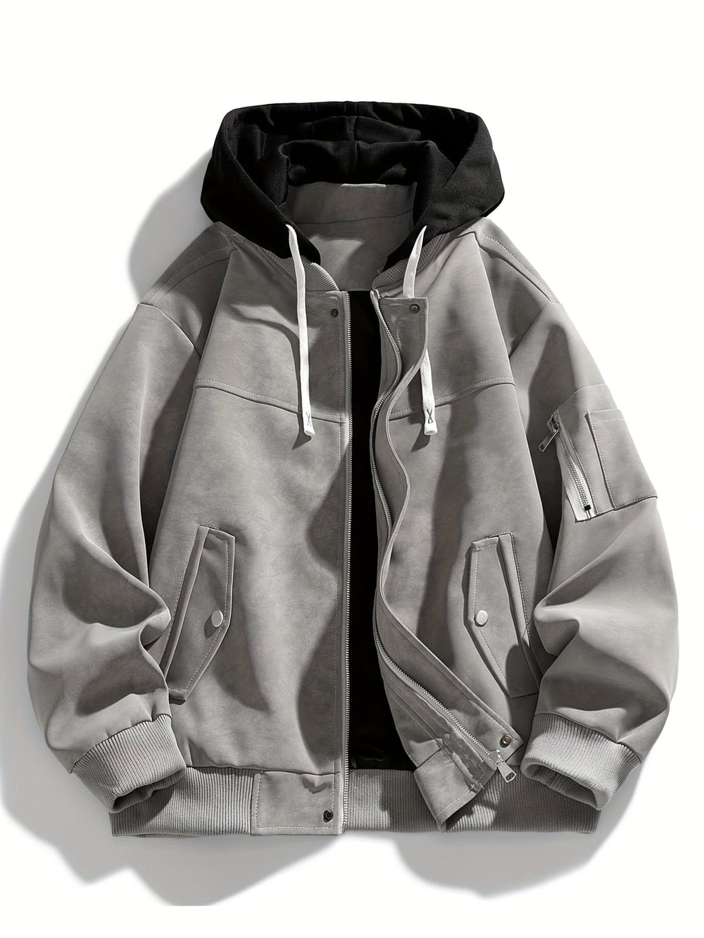 men's oversized hooded utility jacket in gray