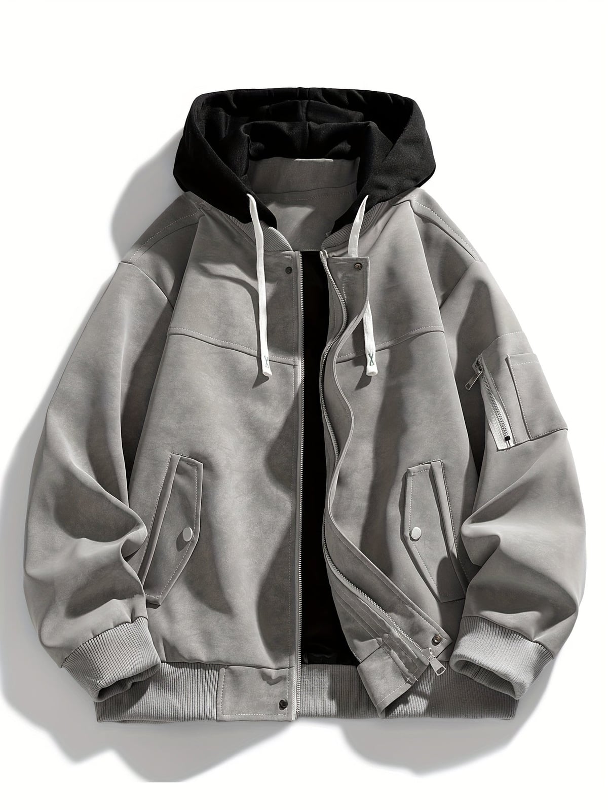 men's oversized hooded utility jacket in gray