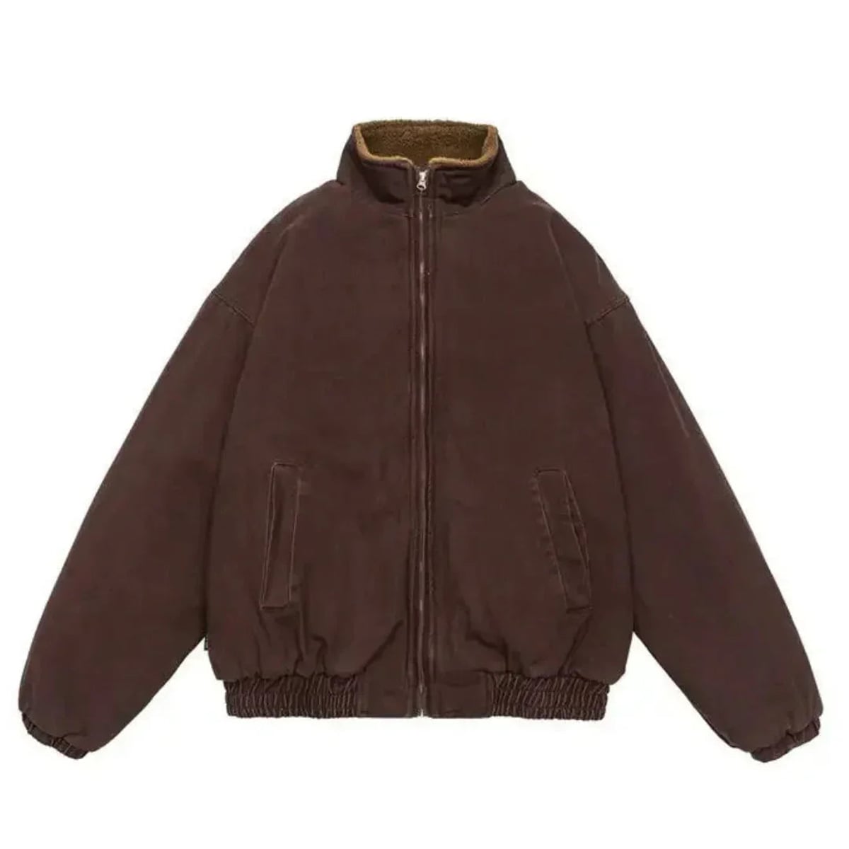 men's oversized sherpa-lined puffer jacket in brown