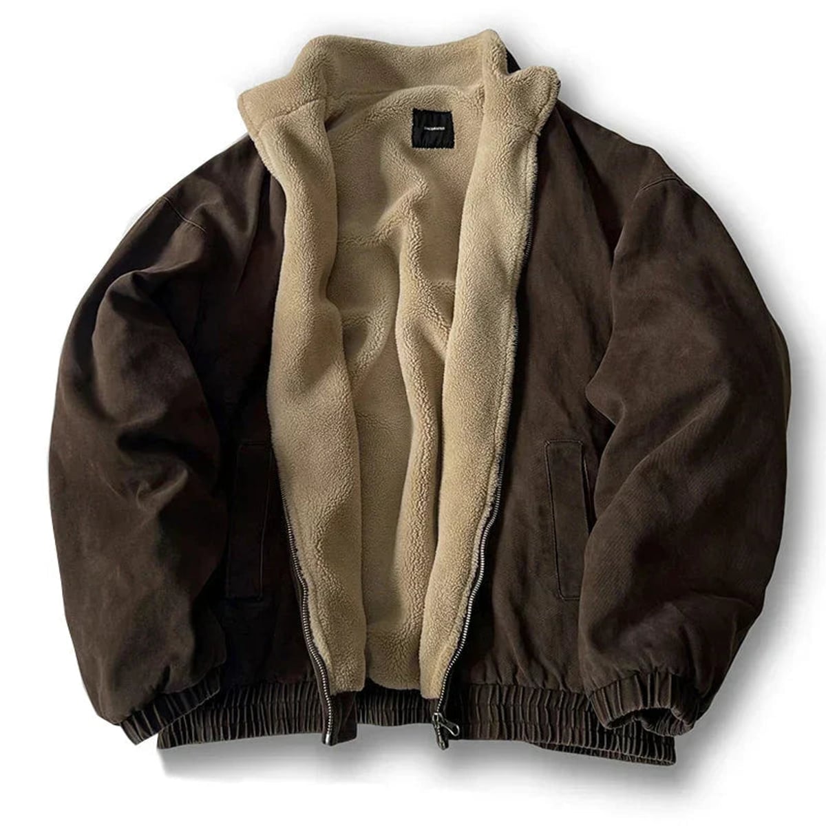 men's oversized sherpa-lined puffer jacket in brown