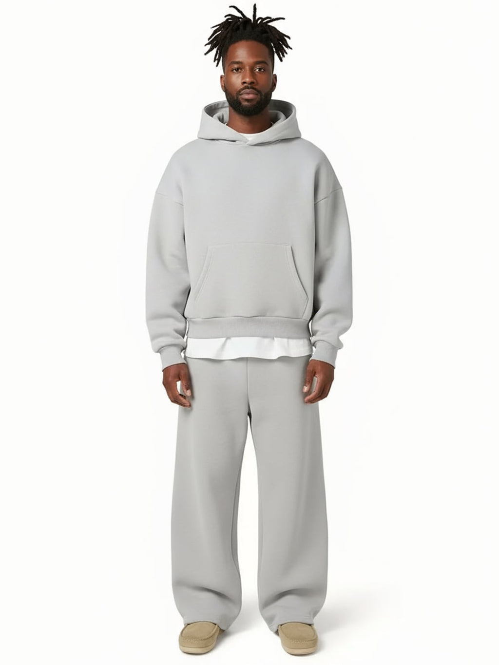 men's oversized wide leg tracksuit set in light gray