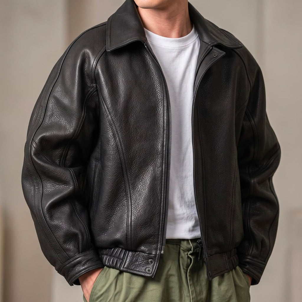 men's oversized zip-up bomber jacket in black