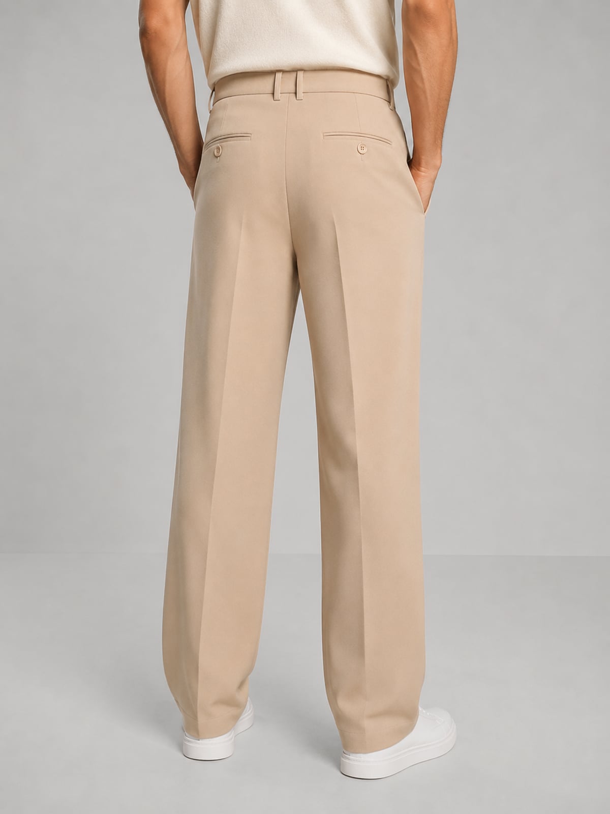 men's pleated wide leg trousers in beige