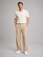men's pleated wide leg trousers in beige