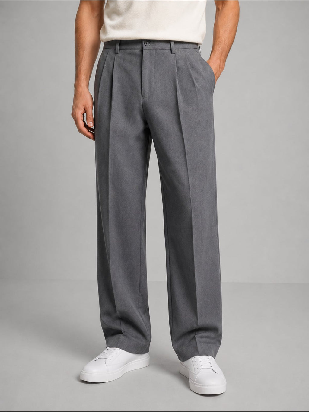 men's pleated wide leg trousers in gray
