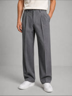 men's pleated wide leg trousers in gray