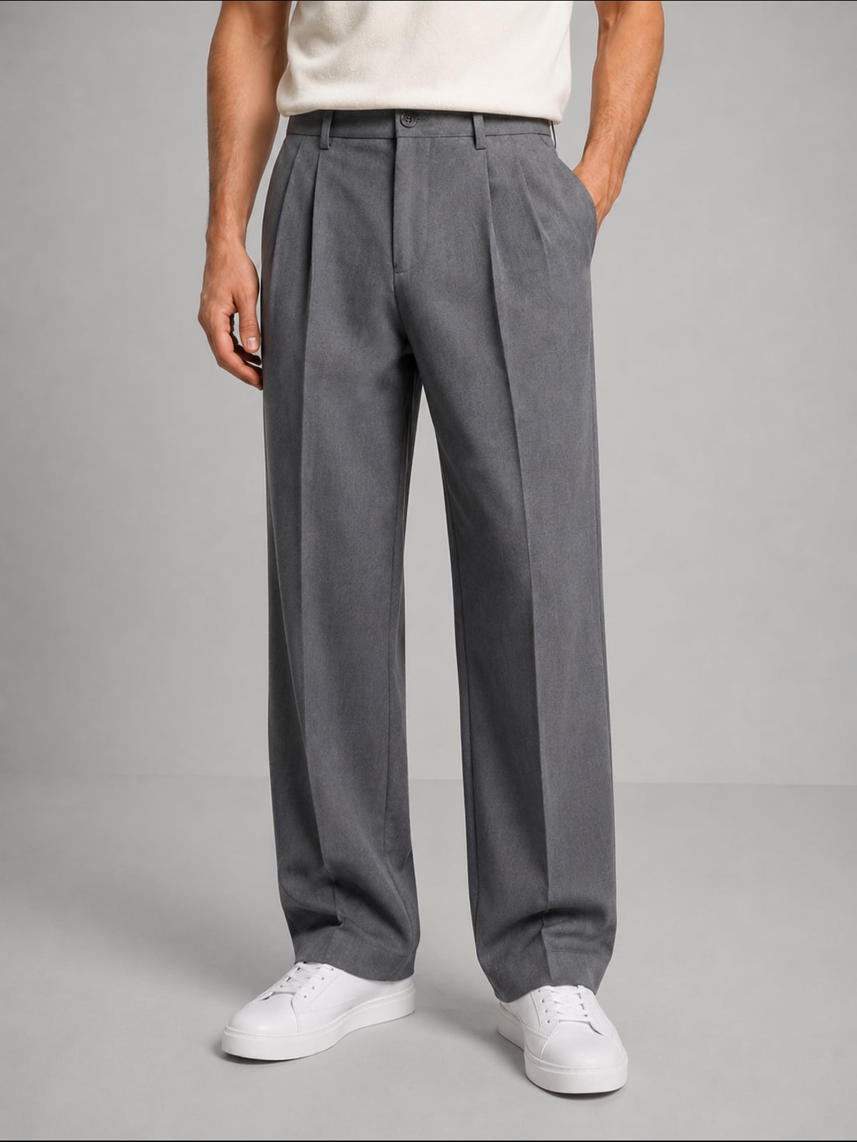 men's pleated wide leg trousers in gray