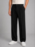 men's pleated wide leg trousers in black