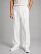 men's pleated wide leg trousers in white
