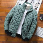 men's puffer bomber jacket with stand collar in green