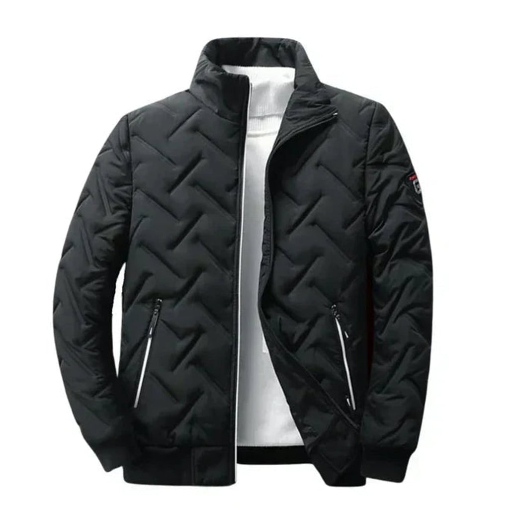 men's puffer bomber jacket with stand collar in black
