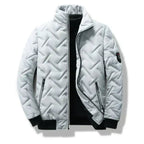 men's puffer bomber jacket with stand collar in white