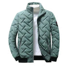 men's puffer bomber jacket with stand collar in green