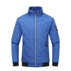 men's puffer bomber jacket with stand collar in blue