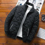 men's puffer bomber jacket with stand collar in black