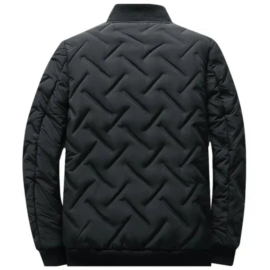 men's puffer bomber jacket with stand collar in black