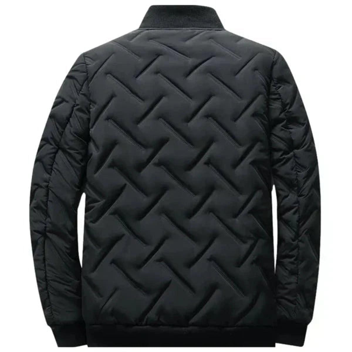 men's puffer bomber jacket with stand collar in black