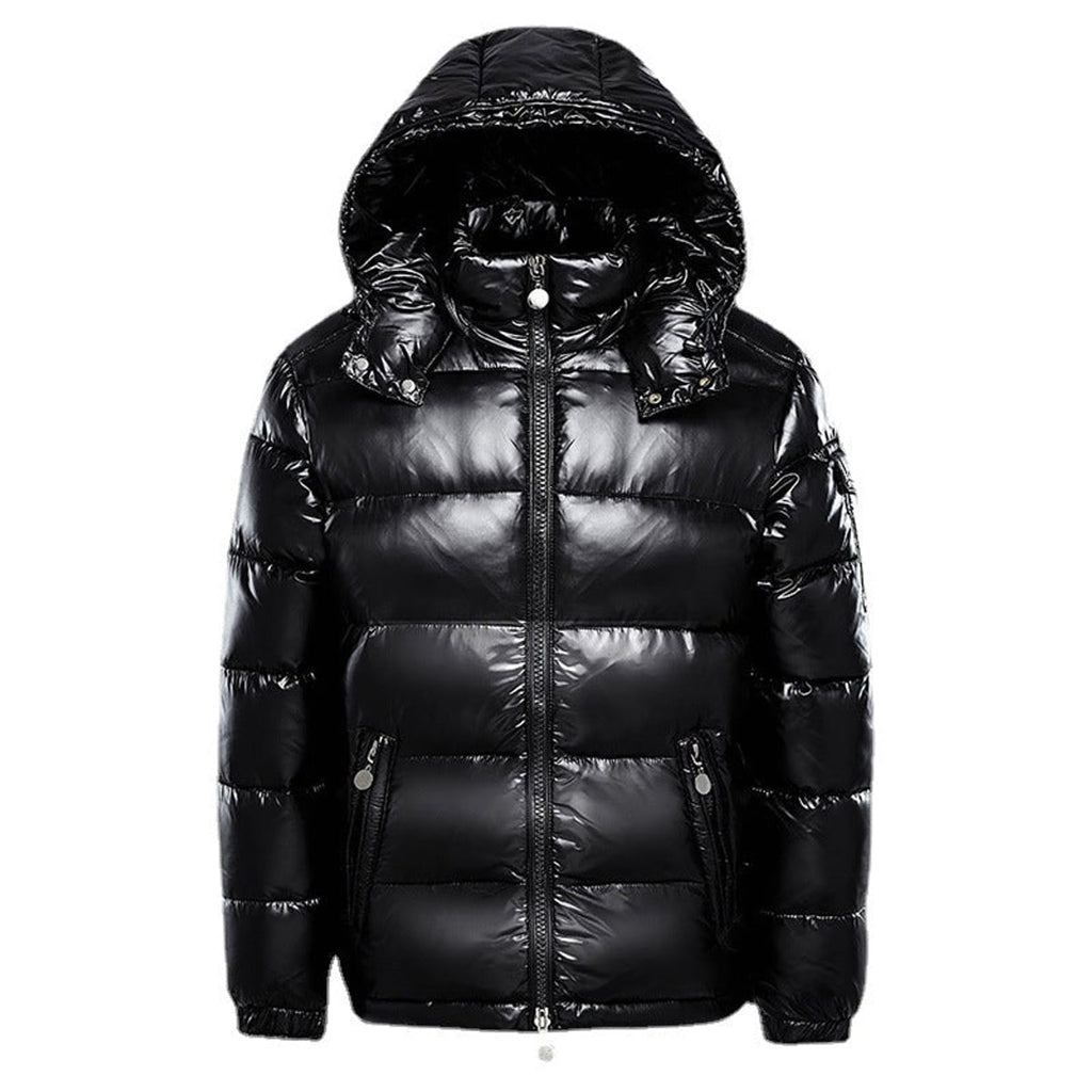 men's puffer jacket with hood slim in black