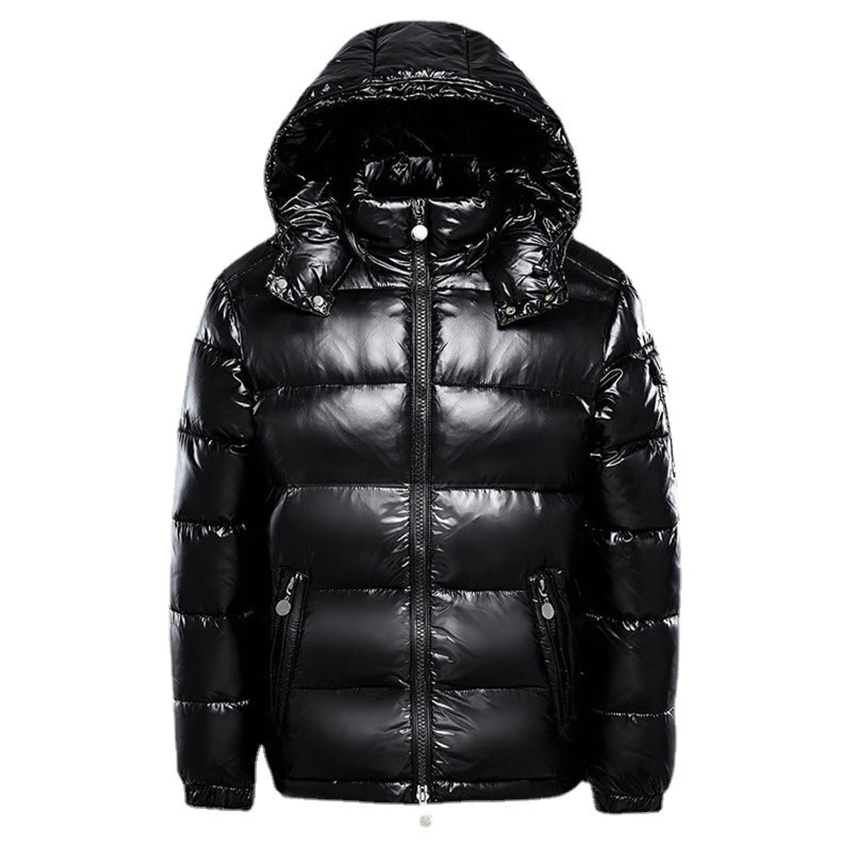 men's puffer jacket with hood slim in black