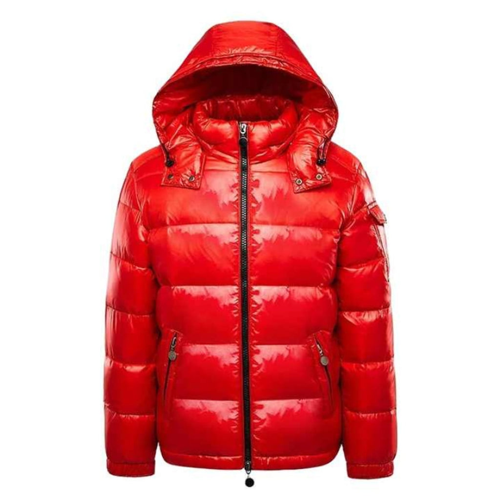 men's puffer jacket with hood slim in red