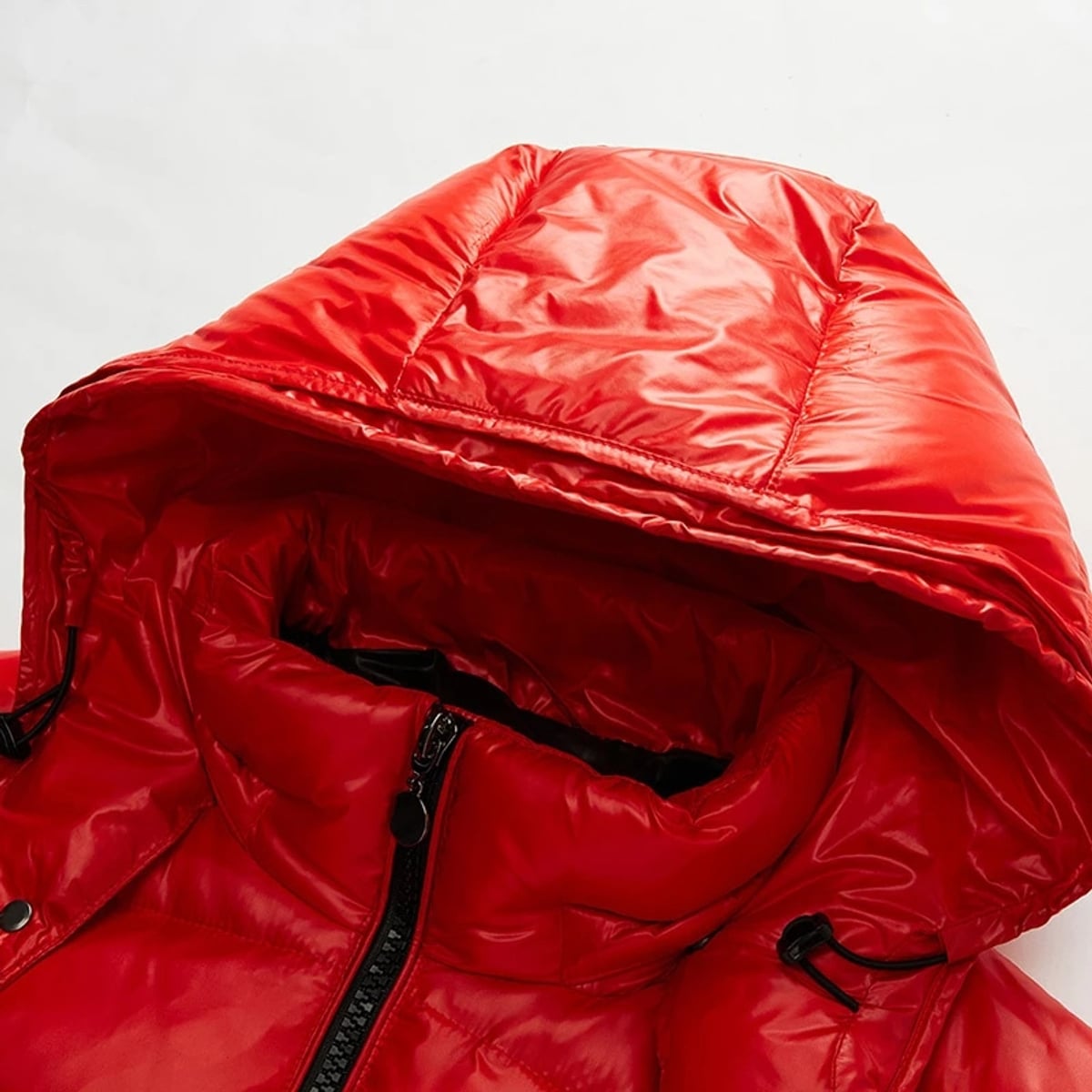 men's puffer jacket with hood slim in red