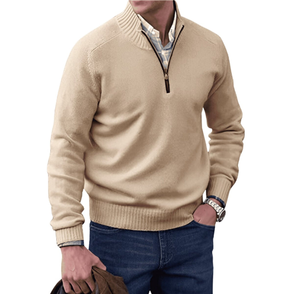 men's quarter zip knit pullover in beige