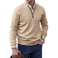 men's quarter zip knit pullover in beige