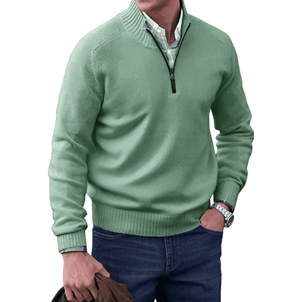 men's quarter zip knit pullover in green