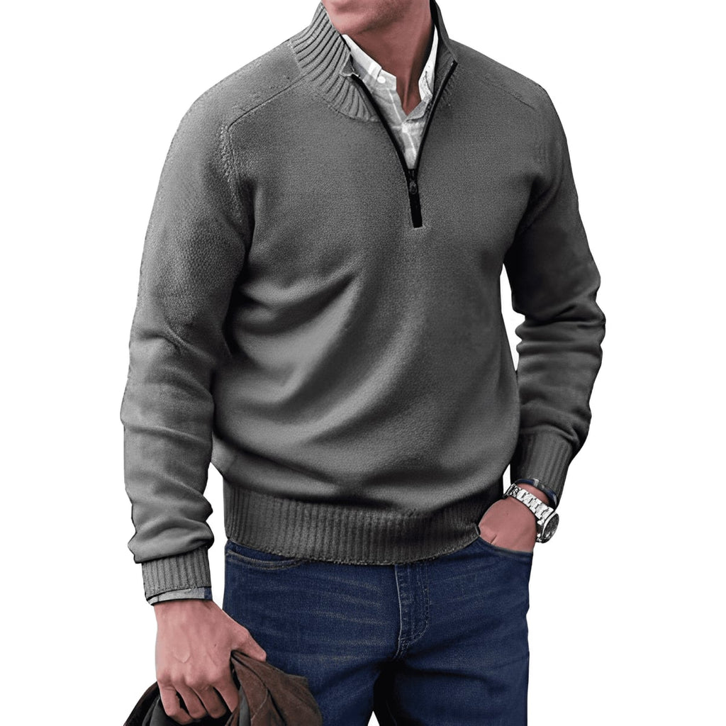 men's quarter zip knit pullover in dark gray
