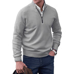 men's quarter zip knit pullover in light gray