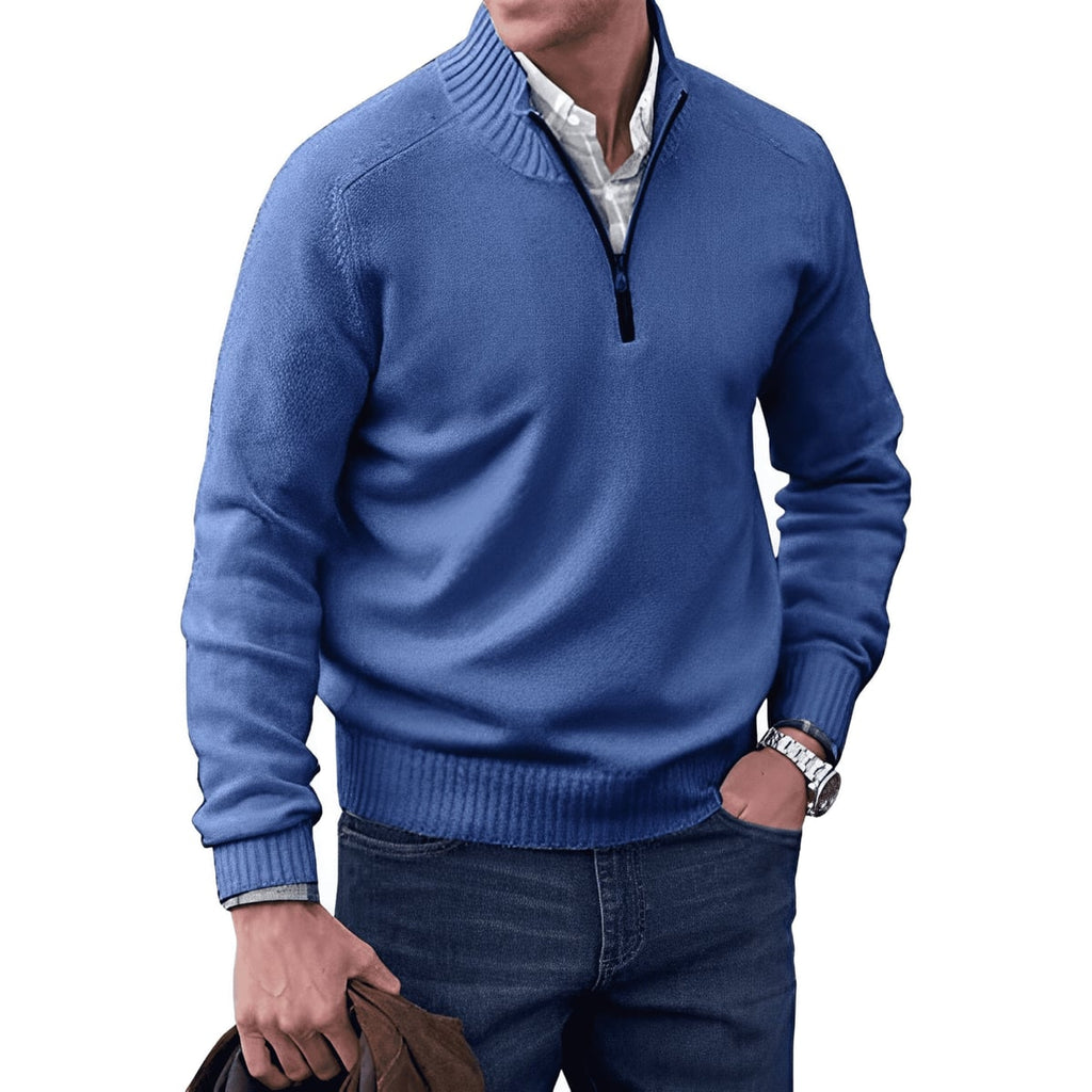 men's quarter zip knit pullover in blue