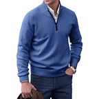 men's quarter zip knit pullover in blue
