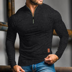 men's quarter-zip long sleeve polo in black
