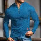 men's quarter-zip long sleeve polo in ocean blue