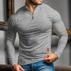 men's quarter-zip long sleeve polo in light gray