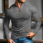 men's quarter-zip long sleeve polo in dark gray