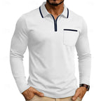 men's quarter-zip long sleeve polo shirt in white