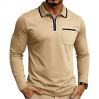 men's quarter-zip long sleeve polo shirt in apricot