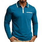 men's quarter-zip long sleeve polo shirt in lake blue