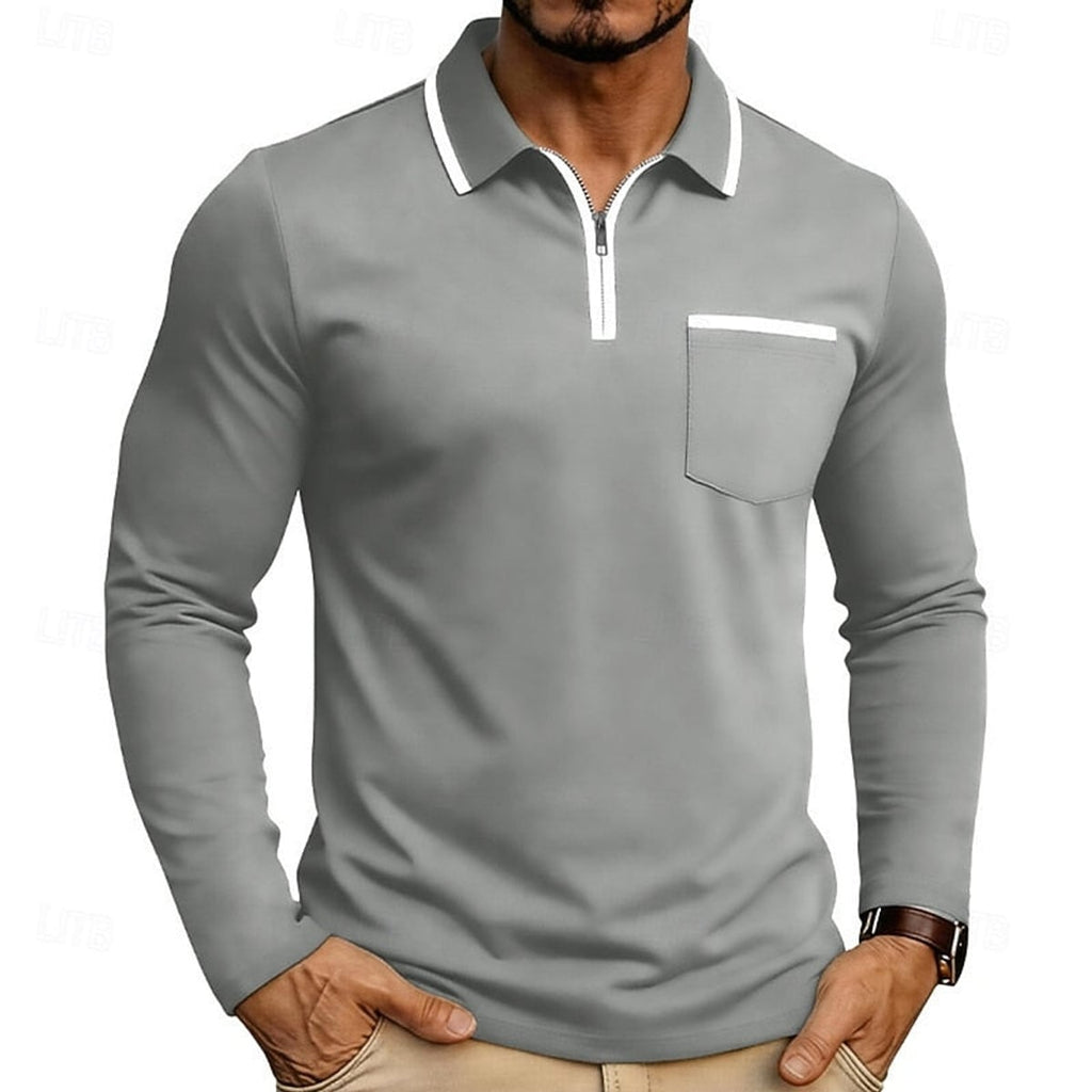 men's quarter-zip long sleeve polo shirt in gray