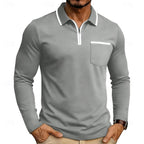 men's quarter-zip long sleeve polo shirt in gray