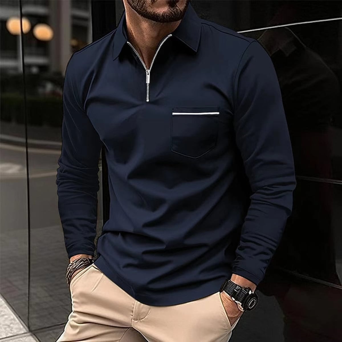 men's quarter-zip polo shirt in dark navy