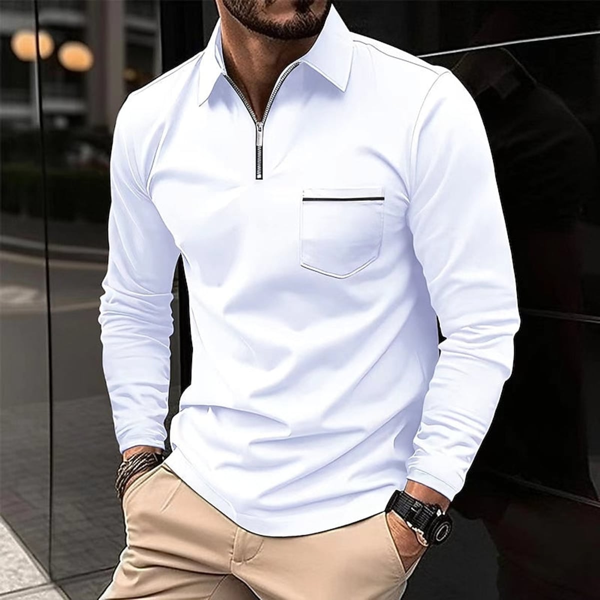 men's quarter-zip polo shirt in white