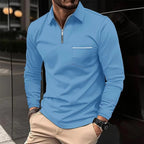 men's quarter-zip polo shirt in sky blue