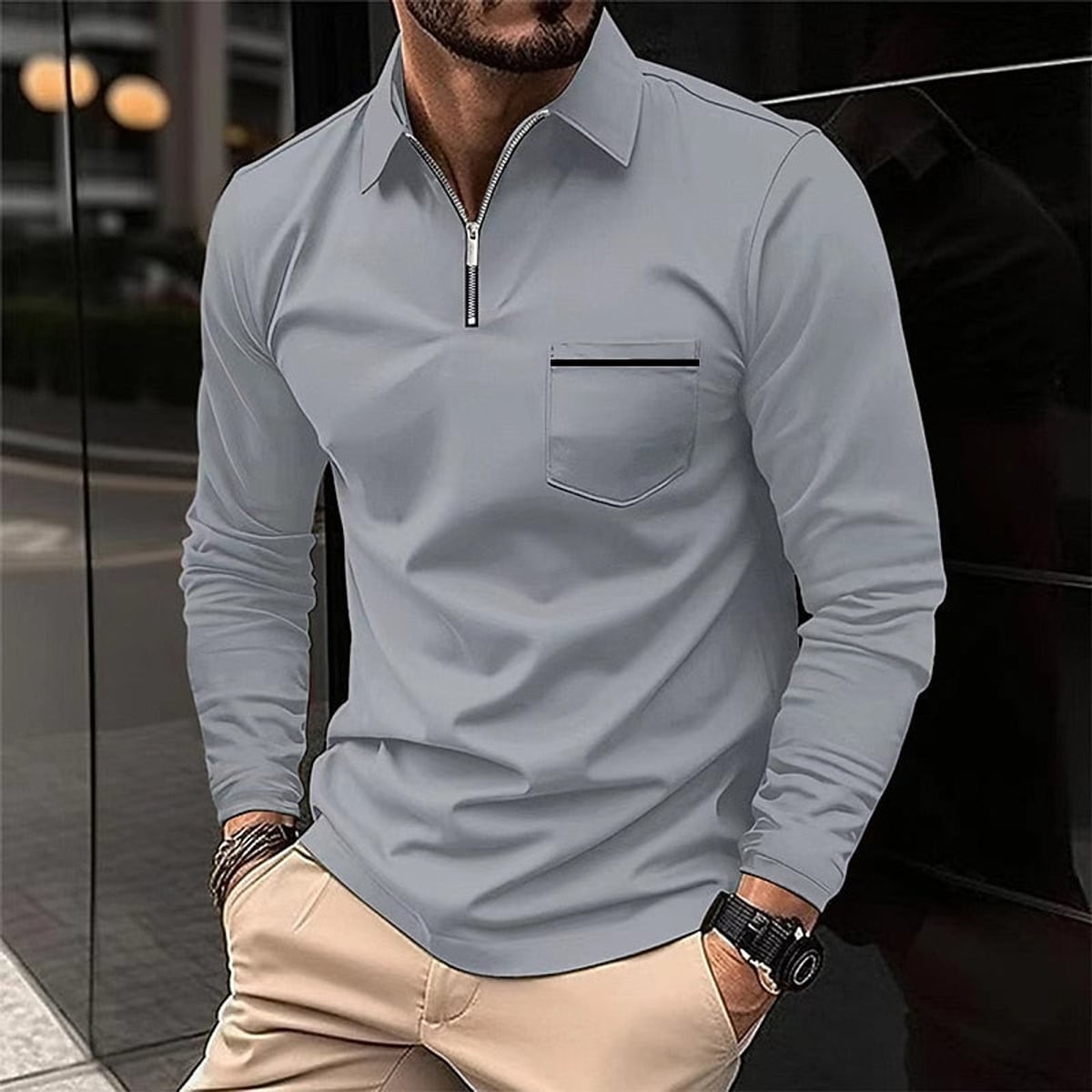 men's quarter-zip polo shirt in gray