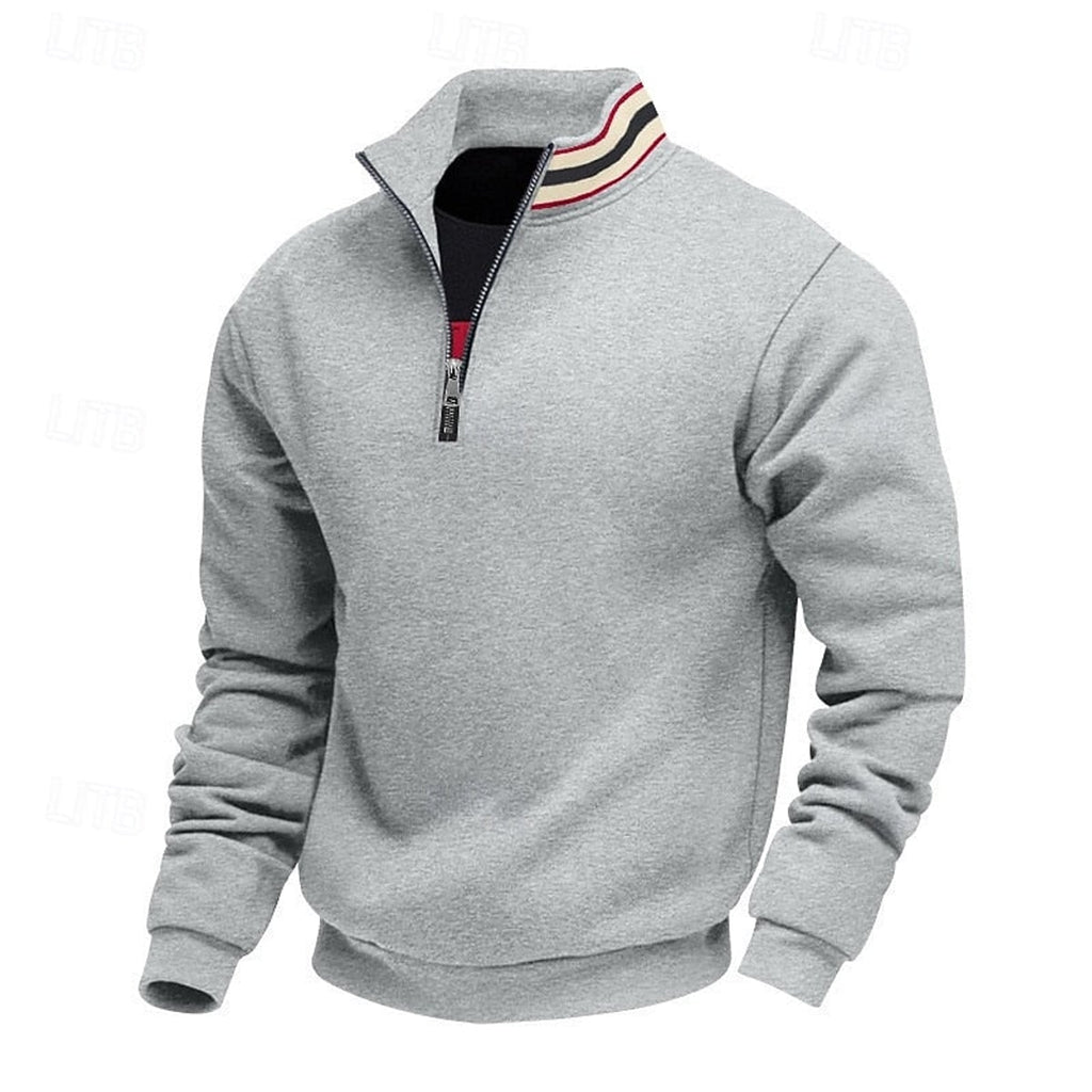 men's quarter-zip stand collar pullover in light gray