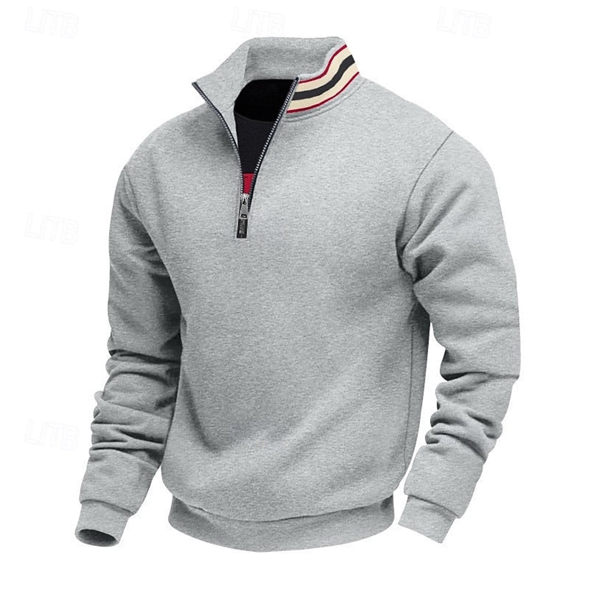 men's quarter-zip stand collar pullover in light gray