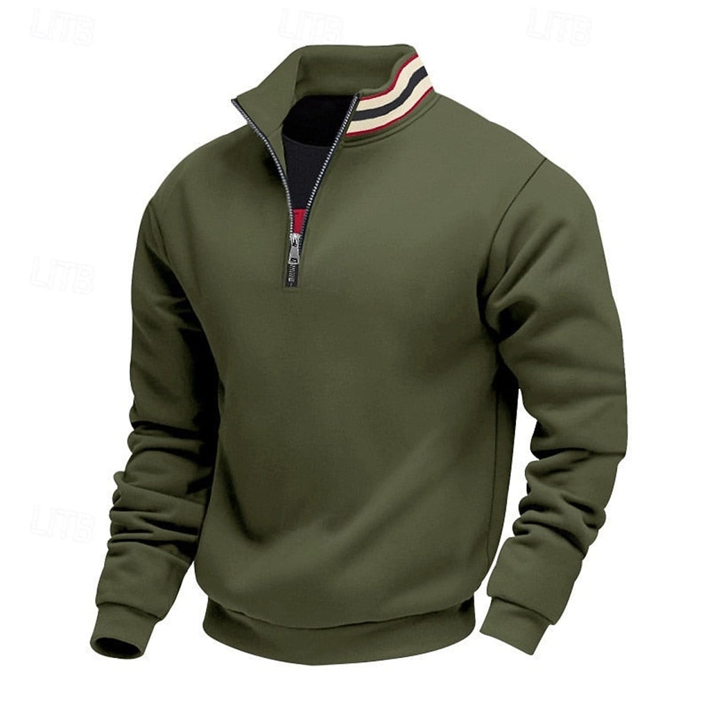 men's quarter-zip stand collar pullover in army green