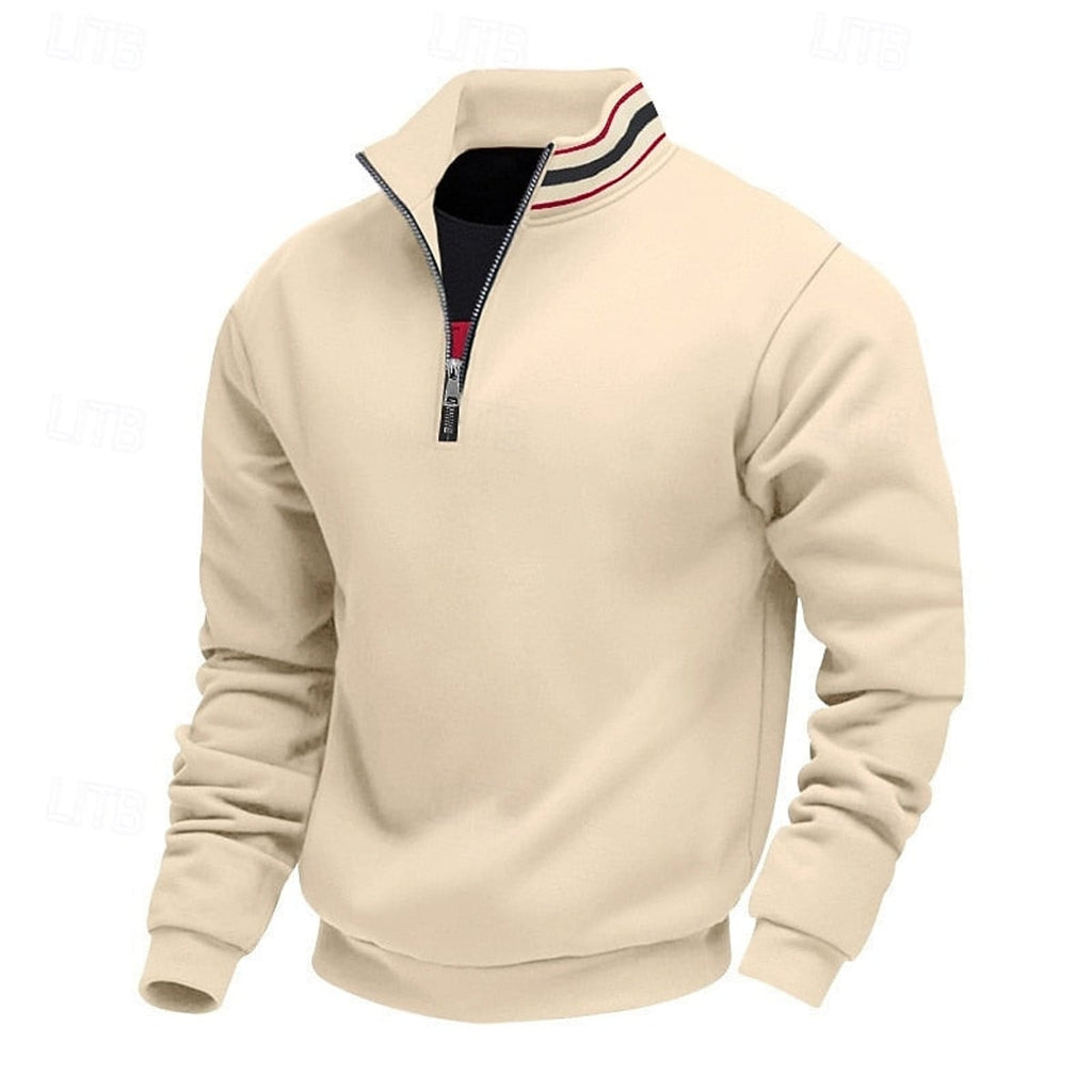 men's quarter-zip stand collar pullover in apricot